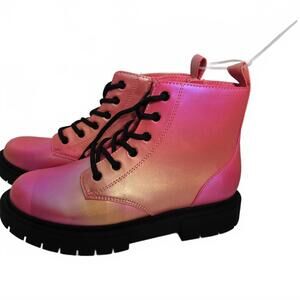 Boots / Stylish Pink/Orange Holo Big Kids Boots / Size 1
